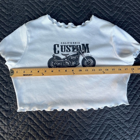 Shein Crop Top Womens Large White Black Ribbed Motorcycle Cropped Lettuce Trim - Picture 7 of 9